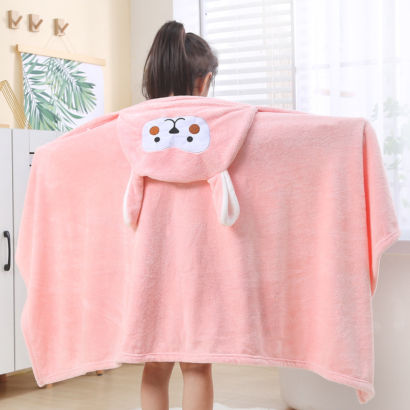 Coral Velvet Children's Cape Bath Towel Newborn Bath Towel Square Baby Wrap Children's Quilt Manufacturer Straight Hair