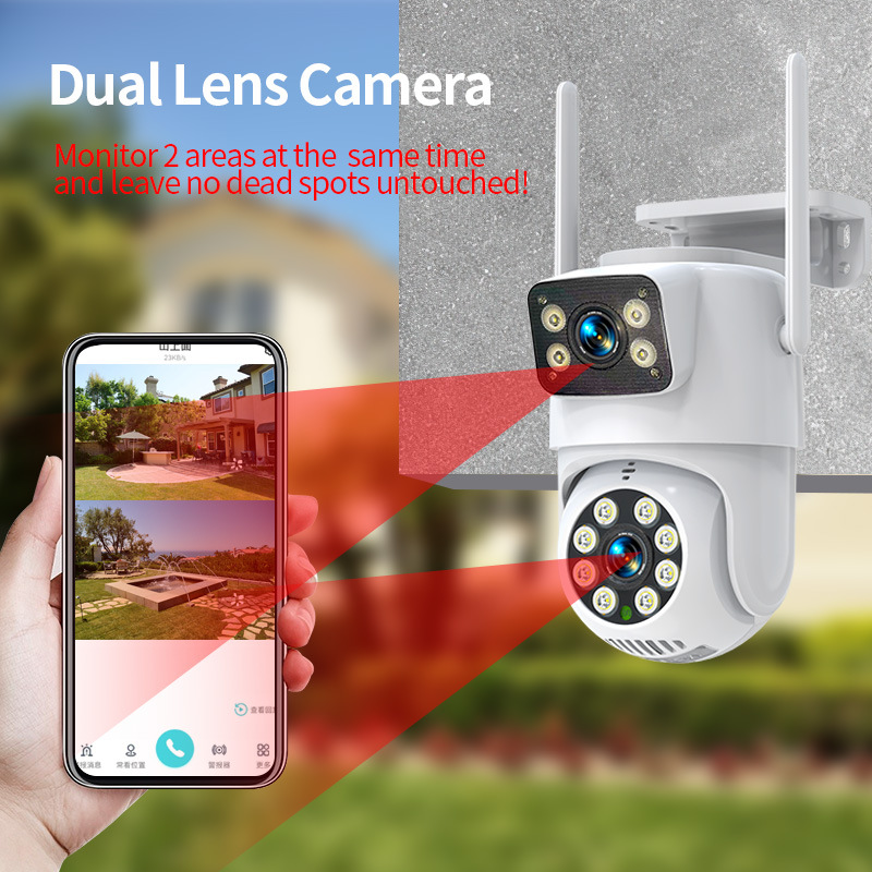 360 Panoramic Dual-Lens Dual-Screen Outdoor Waterproof Wifi Monitor High-Definition Camera Wireless Monitoring Infrared
