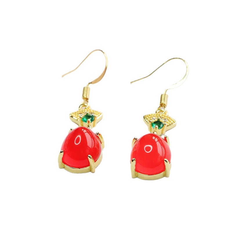 Yuyu ice green chalcedony ear red agate ear hook earrings women's new Chinese factory wholesale MN4013011