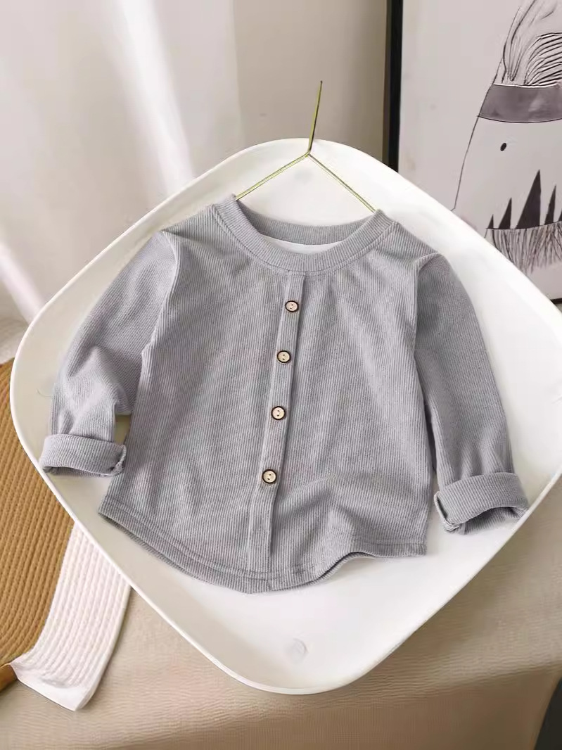 Girls Sweet Long-Sleeved T-Shirt 25 New Knitted Bottoming Shirt Kidsren's Pit Strip Stretch Button Warm Top Wholesale