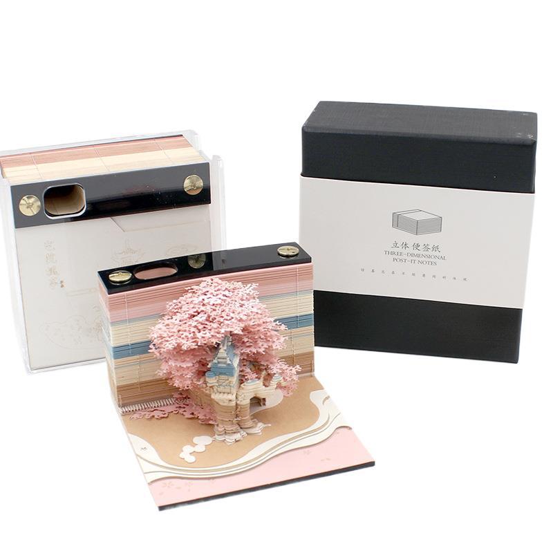 3D Paper Sculpture Sticky Notes Hand-Torn Hogwarts Castle Art Ornament Creative Birthday Gift Box