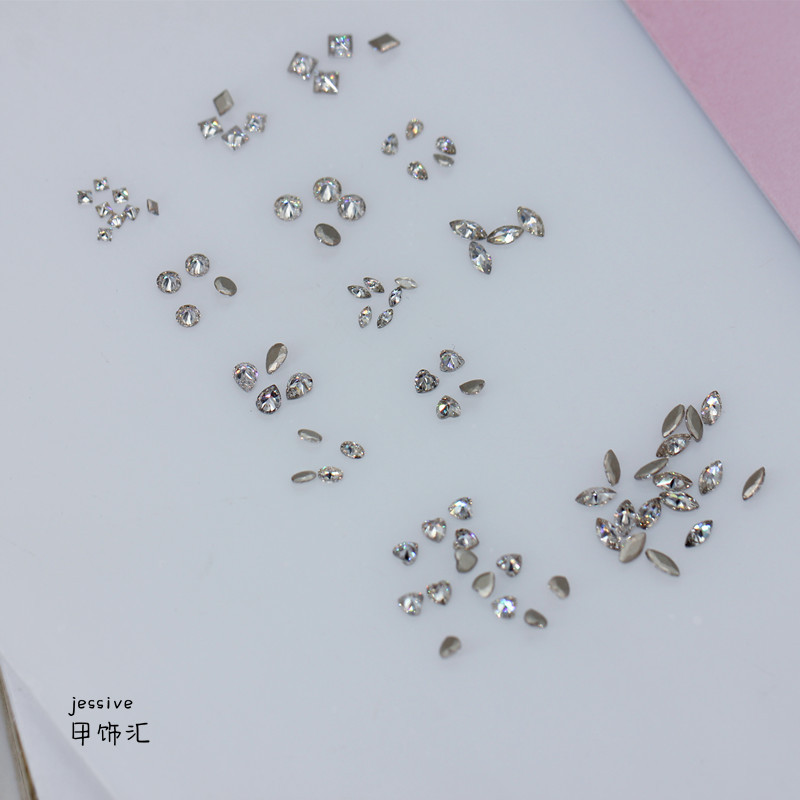 Nail art zircon mini diamond rose cut plated bottom Super Flash flat square water drop horse eye heart shaped diamond nail accessories