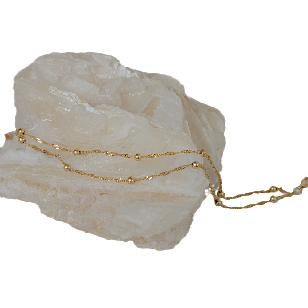 European and American cross-border jewelry fashion copper bead chain versatile metal anklet women's simple personality double-layer twist chain anklet