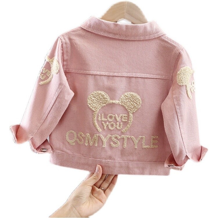 Girls' Coat Spring and Autumn Western Style Children's Cartoon Towel Embroidered Baby Girl's Spring Clothes Jeans