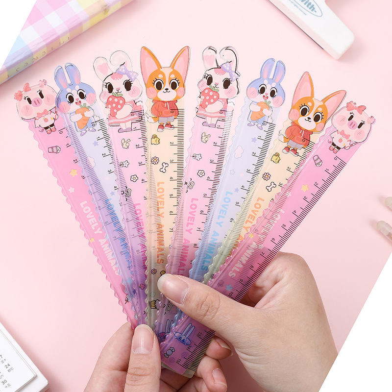 Three Fun Cute Cartoon Small Animal Ruler 15cm Wave Line Shaped Ruler Primary School Children's Gift Prizes