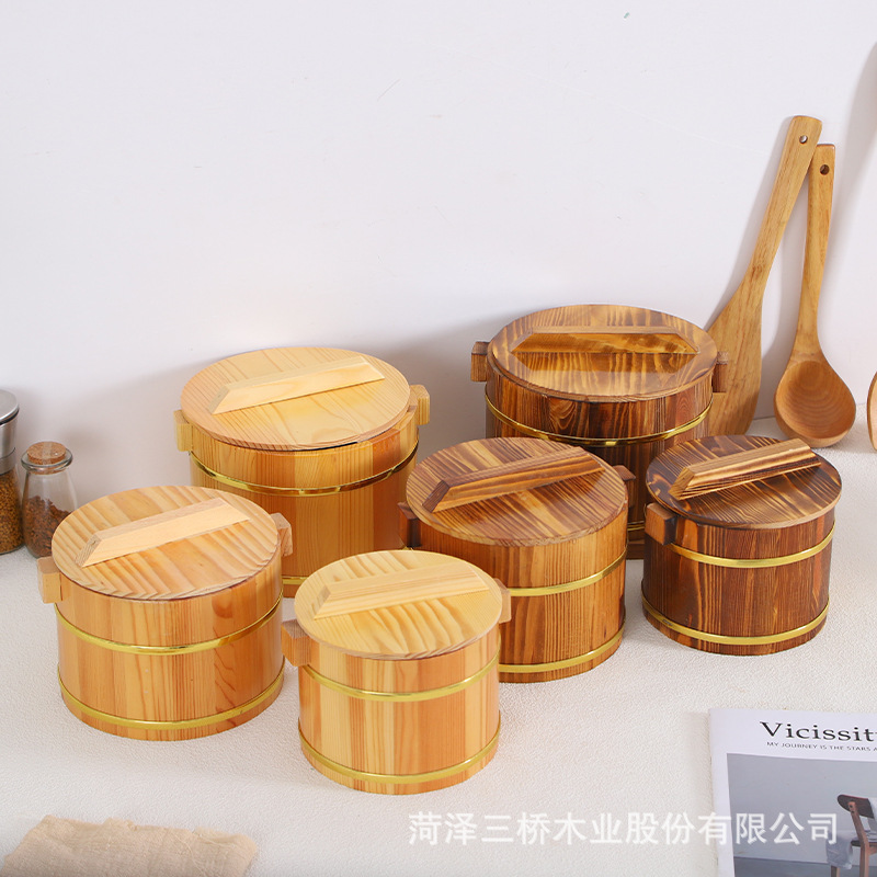 Ready-Made Commercial Wooden Barrel Rice Barrel Tableware Cover Rice Restaurant Rice Serving Rice Small Rice Barrel Insulation Barrel