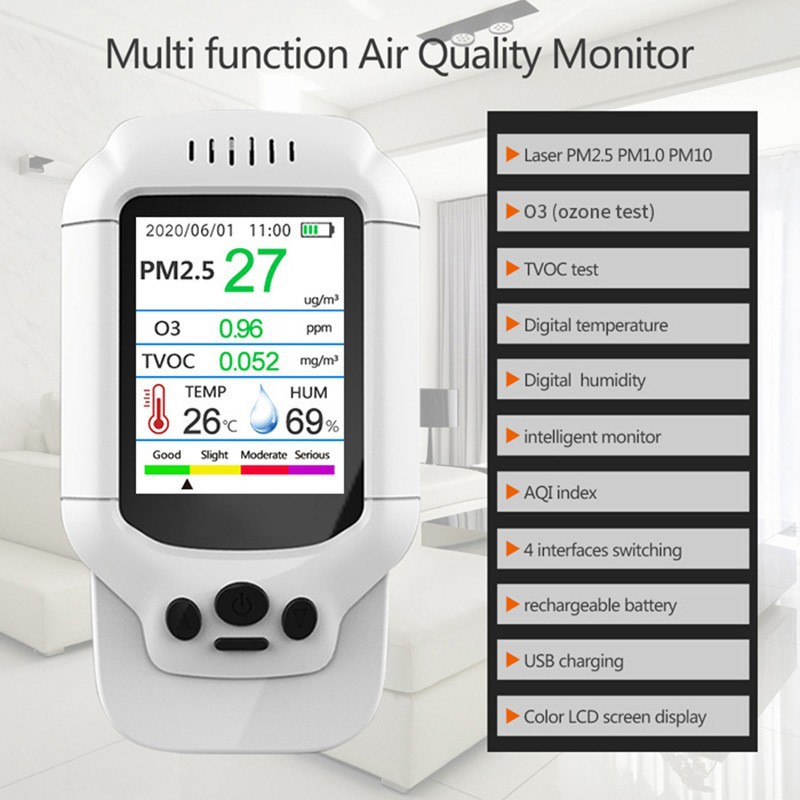 O3 Ozone Detector 0-50 Ppm Concentration Pm2.5 Temperature and Humidity Tvoc Quality Level