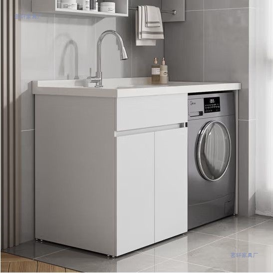 Honeycomb Aluminum Integrated Laundry Cabinet with Quartz Countertop Basin, Balcony Cabinet, Washbasin with Washboard Combination Laundry Companion