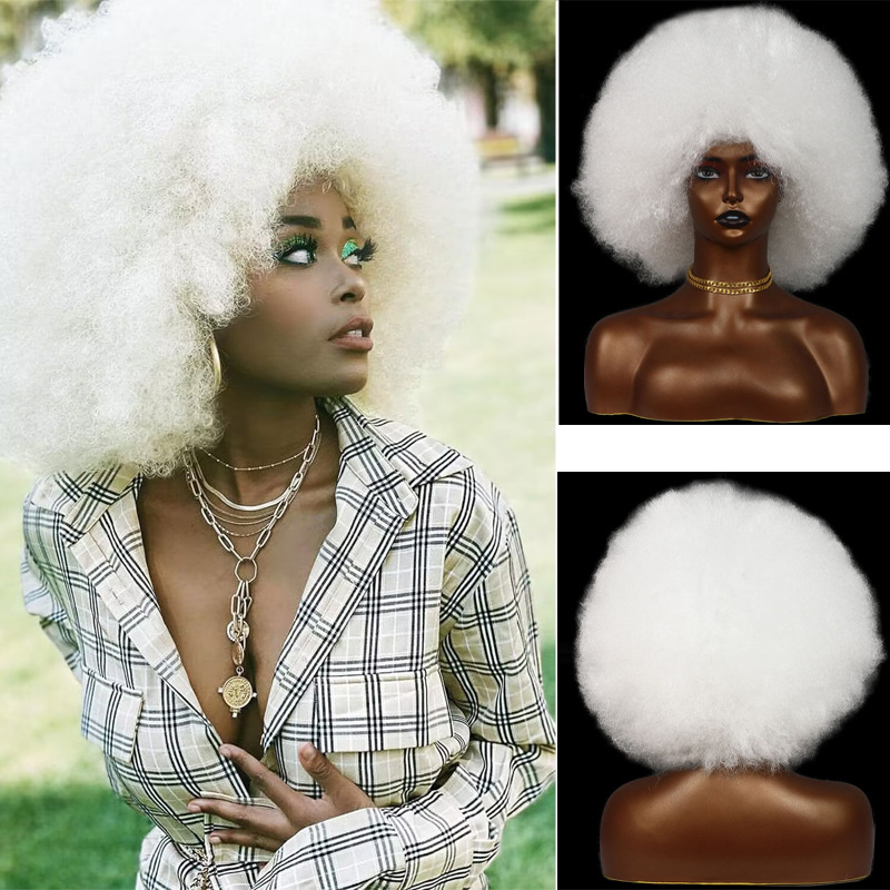 Cross-Border Black Short Wig African Curly Hair Caterpillar Fluffy Small Curly Afro Wig in Stock Afro Wig