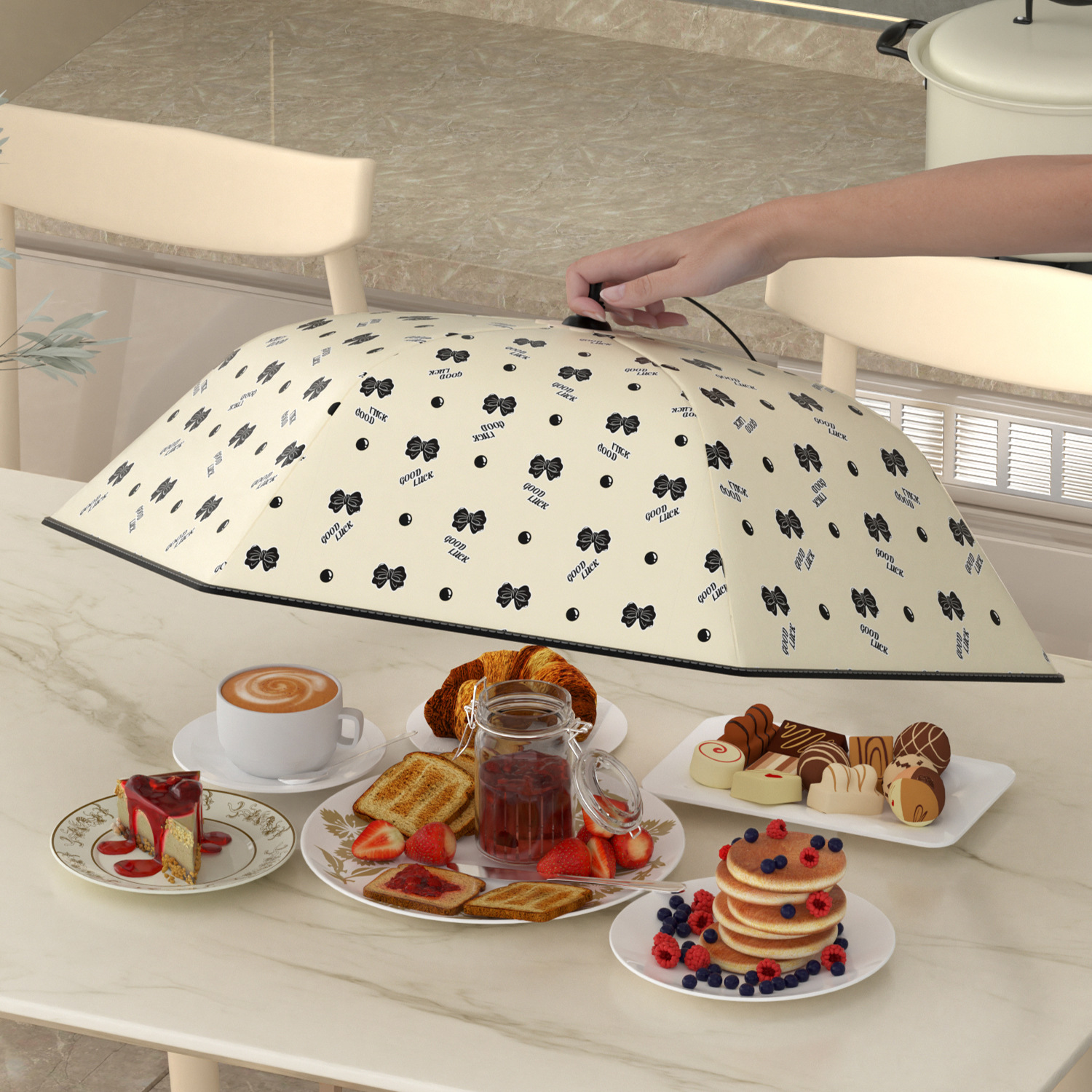 New insulated vegetable cover food cover rice foldable household dining table dustproof fly-proof dining table cover leftovers umbrella cover