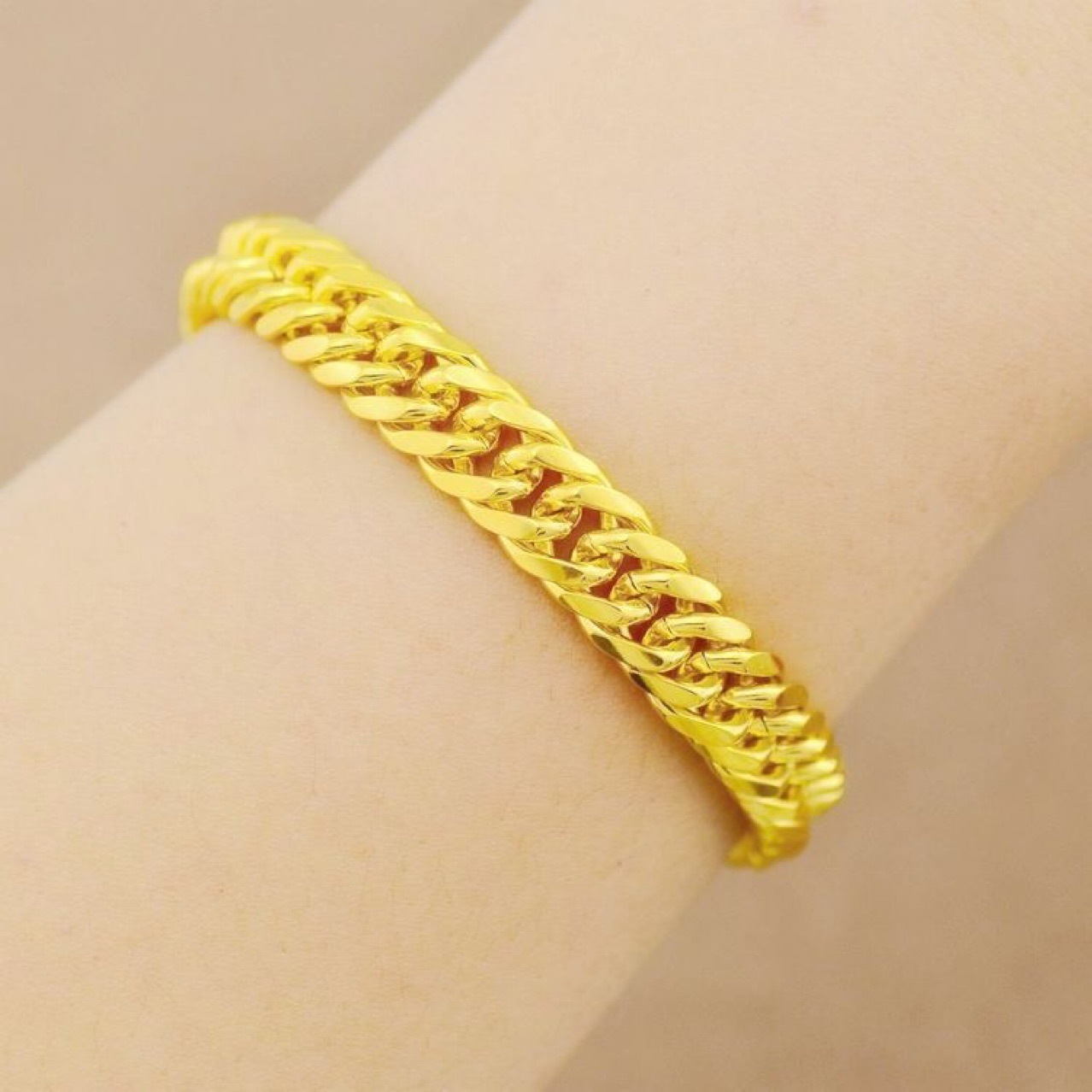 High-Quality Imitation Gold Bracelet, Bold Horsewhip Bracelet, Gold Bracelet, Men's Xizang-Style Plain Chain, Light Luxury Bracelet Gift