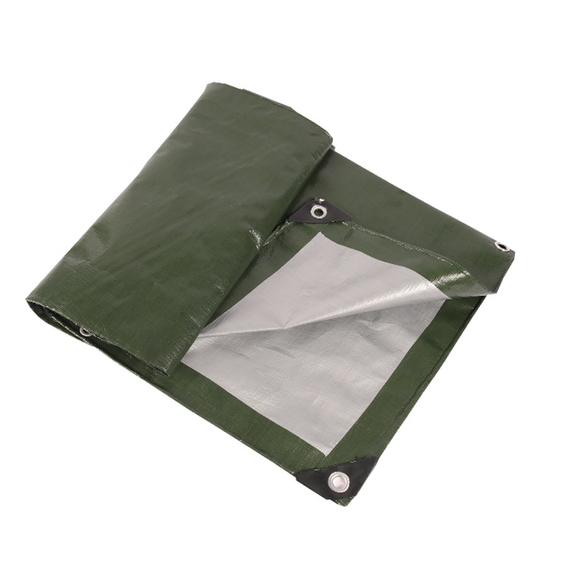 Military Green and Silver 160g Rainproof Tarpaulin Pe Plastic Tarpaulin Tarpaulin Sunshade and Moisture-Proof Ground Cloth Mat Outdoor Floor Mat
