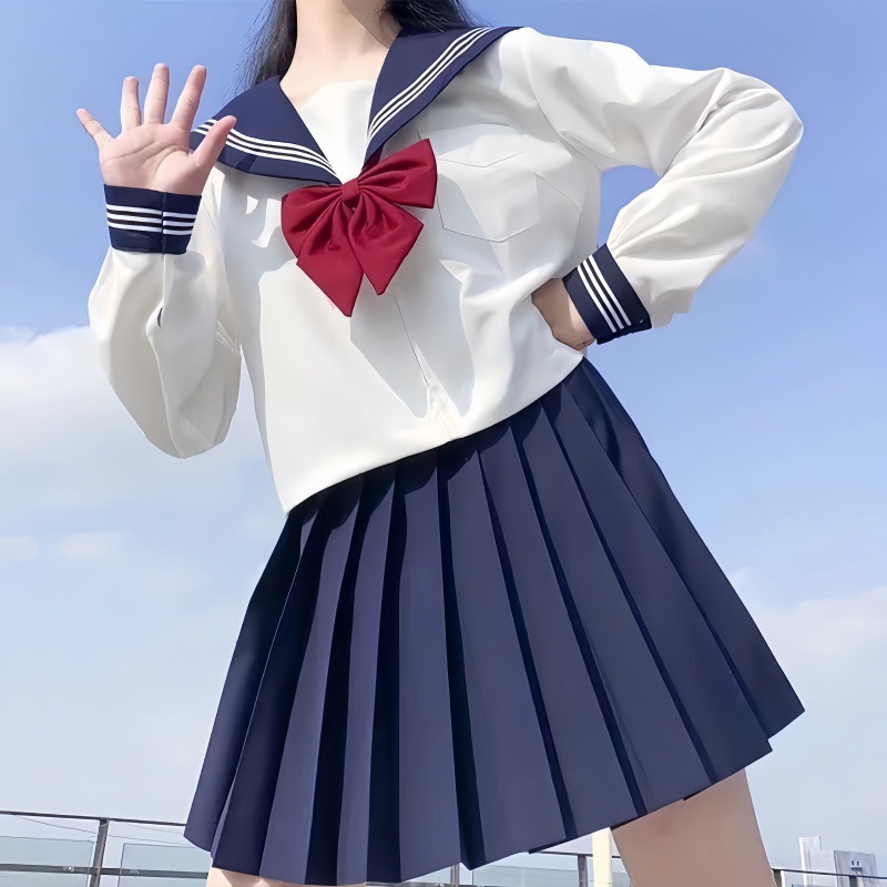 Jk Uniform Skirt Japanese Style Women's New Sailor Suit Preppy Style Student Three Short-Sleeved Pleated Skirt Two-Piece Suit