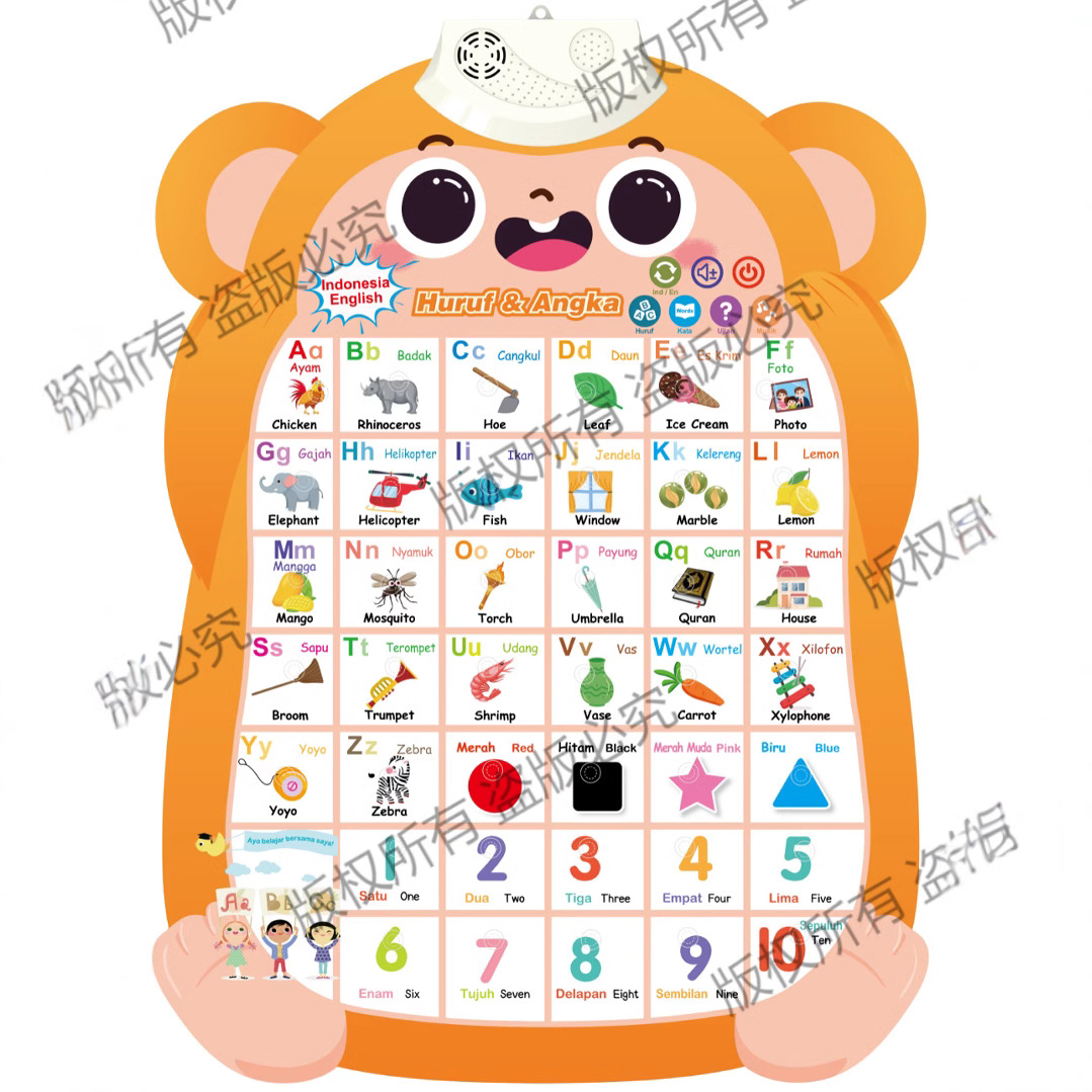 Cross-Border Best-Selling Indonesian English Bilingual Alphabet Animal Fruit Numbers Audio Wall Chart Children's Learning Exam Benefits