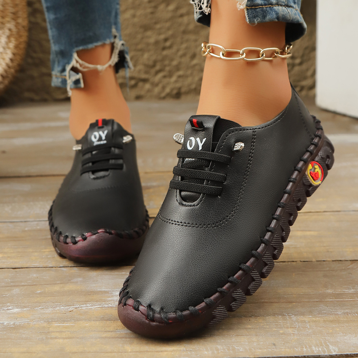 25 New Autum Casual Shoes for Women, Tendon Soft Soles, Hand-Stitched Shoes for Middle-Aged and Elderly Mothers, Women's Shoes, Ready for Sale
