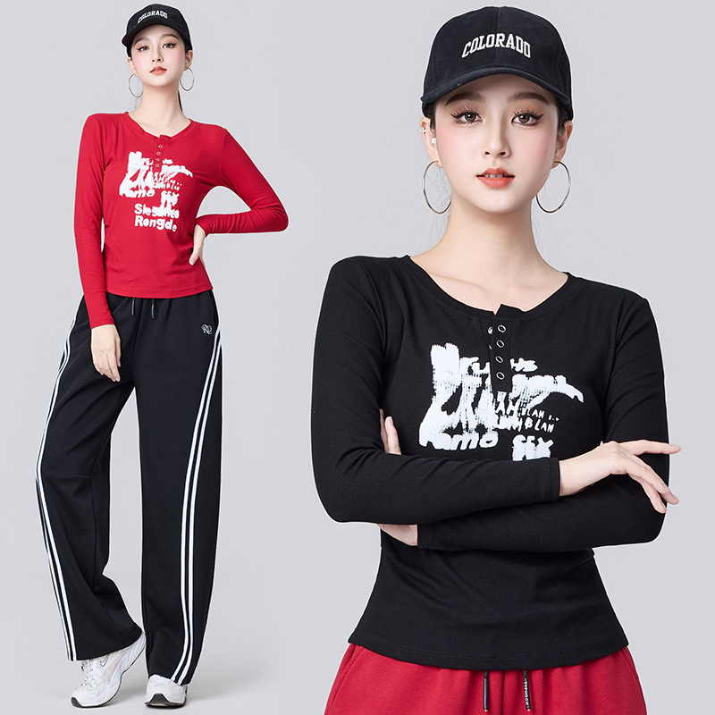 2025 Early Autumn New Fashion Versatile Letter Graffiti Slim T-Shirt Sports Loose Slimming Scimitar Pants Suit