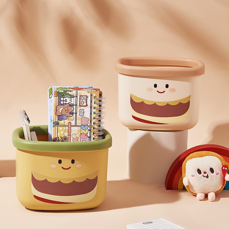 New Cartoon Strawberry Bear Desktop Storage Basket Dormitory Good Food Plastic Thickened Trash Can Bear Square Trash Can