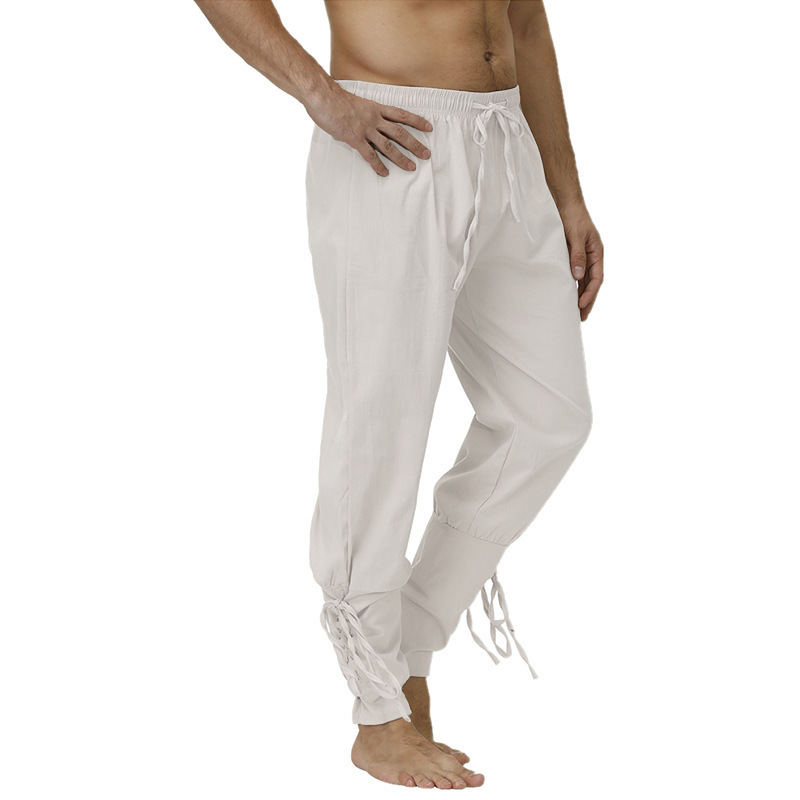 Medieval Performance Strappy Pants, Renaissance Style Stage Drama Clothing Long Pants, Pure Color Men's Pants