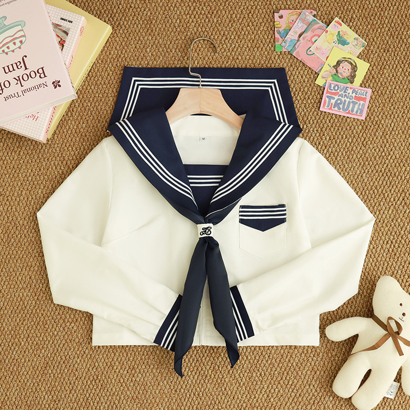 Factory supply jk uniform basic modified white three sailor suit long sleeve navy collar college style Japanese suit