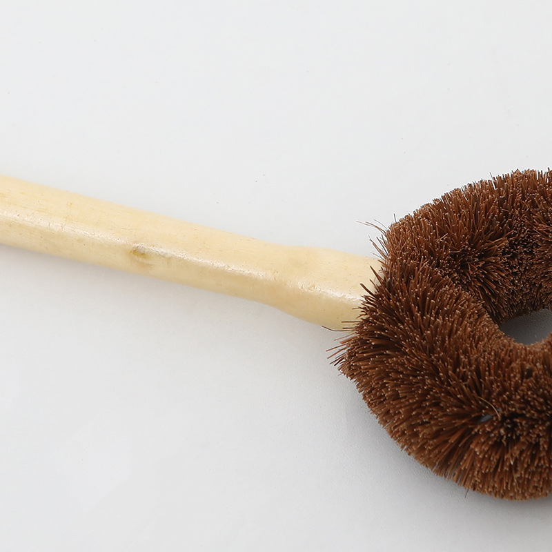 Natural Wooden Handle Coconut Palm Pot Brush Household Kitchen Cleaning Brush Pot Washing Dish Brush Long Handle Pot Washing Brush