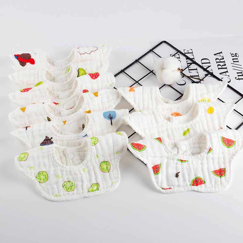 Pure Cotton Bib Six-Layer Gauze Absorbent Infant Saliva Napkin Newborn Baby Waterproof Petal Bib