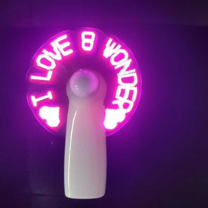 Led handheld luminous flash fan manufacturers advertising gifts mini fan logo can change the word programming fan