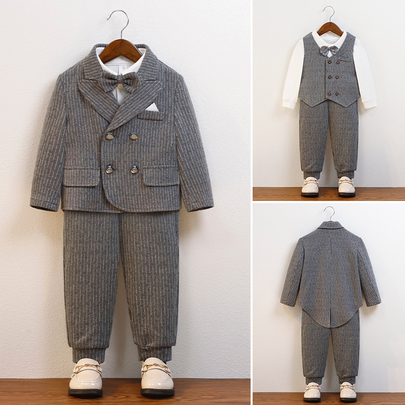Children's Suit Baby One-Year-Old Dress Boy Handsome British Little Boy Vest Three-Piece Flower Girl Suit