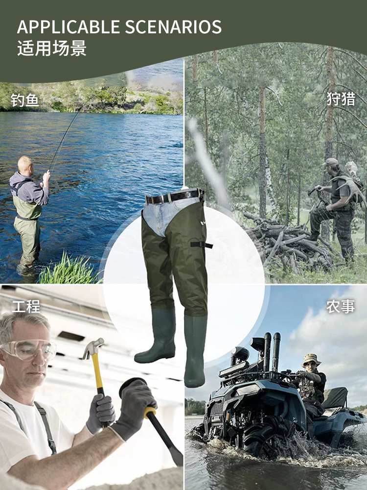 2024 Foreign Trade Nylon Fishing Pants Leg Pants Exported to Europe Water Pants Wading Pants Thickened Wear-resistant Rain Boots