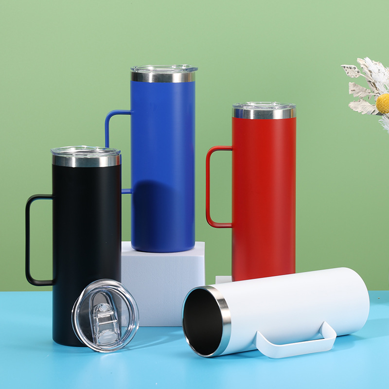 20oz Car Cup with Handle, Double-Layer Vacuum 304 Straight Water Cup, Customizable Logo, 3D/5D Printing, Double-Layer Insulation