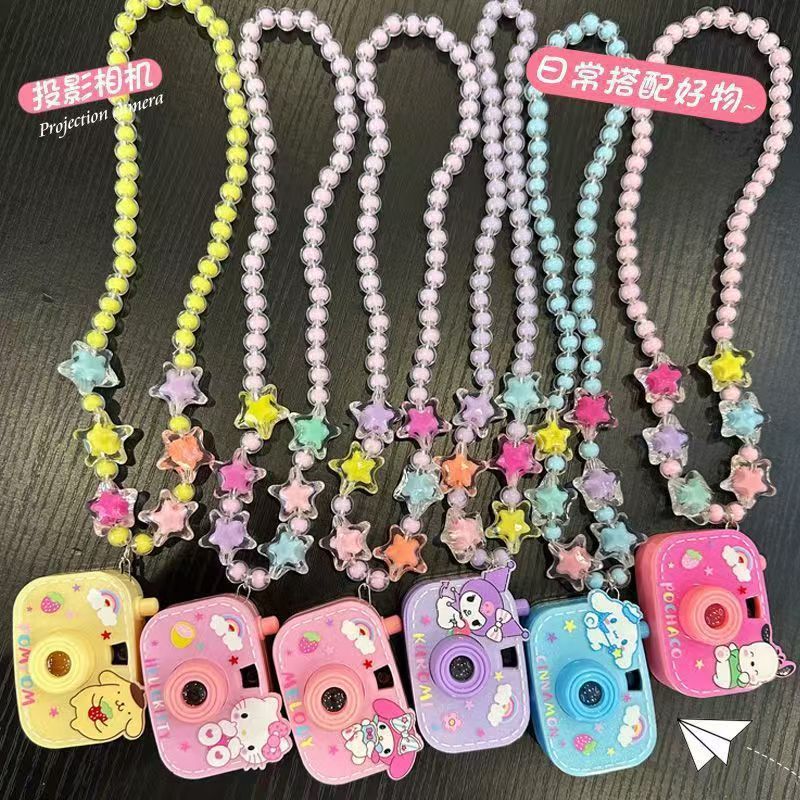Children's Projection Camera Necklace Sanrio Children's Beaded Necklace Jewelry Little Girl Cute Toy Birthday Gift
