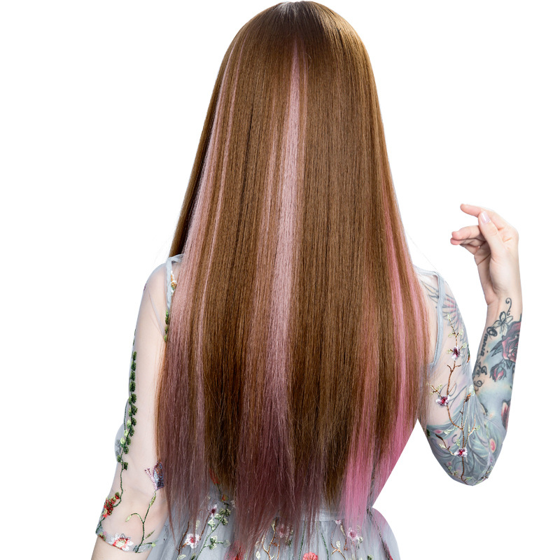 Wig Women's Long Hair Highlight Dye Gradient Invisible Natural One-Piece Straight Hair Clip Hair Cam Hair Wig Hanging Ear Dye Wig