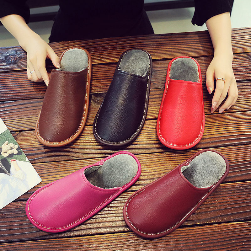 Кожаные тапочки Haining для мужчин и женщин, зимние парные хлопковые тапочки, водонепроницаемые, из PU, для беременных, с толстой подошвой, нескользящие, теплые и утолщенные