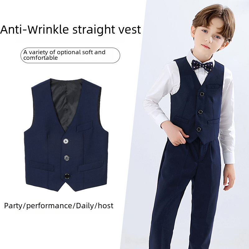Boys' Casual Suit Vest College Style Children's Black Children's Vest Class Clothes Little Boy's Vest Solid Color Set
