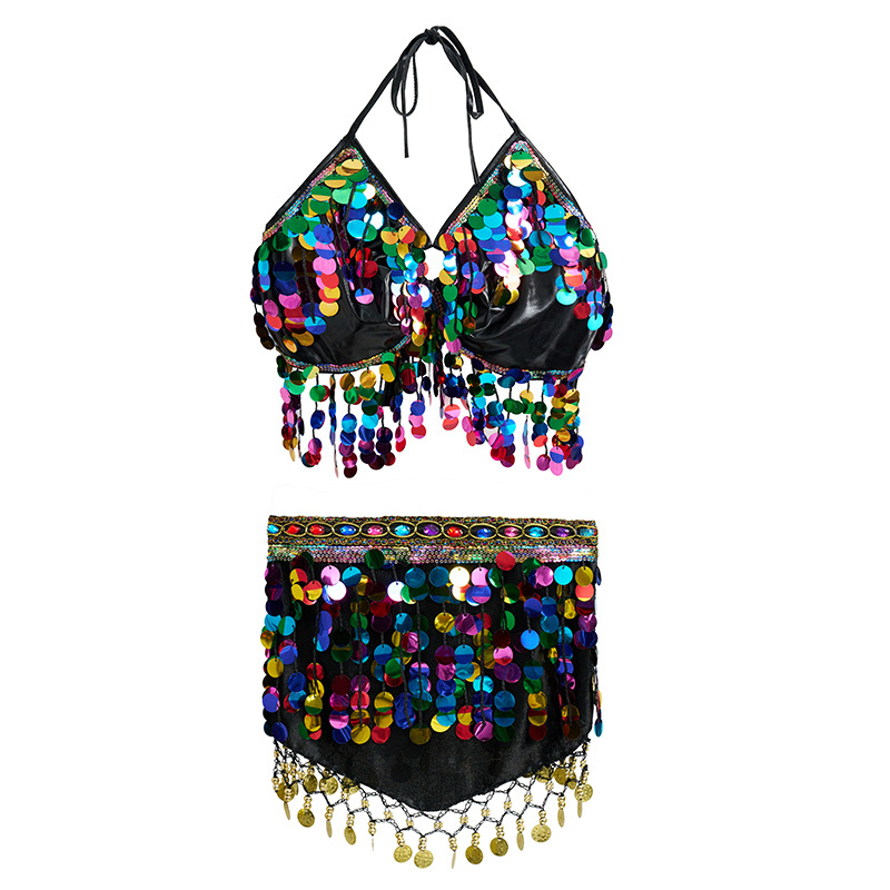 Belly Dance Performance Clothing Waist Chain Hip Scarf Nightclub Sequin Tassel Oriental Dance Waist Scarf Indian Dance Performance Suit