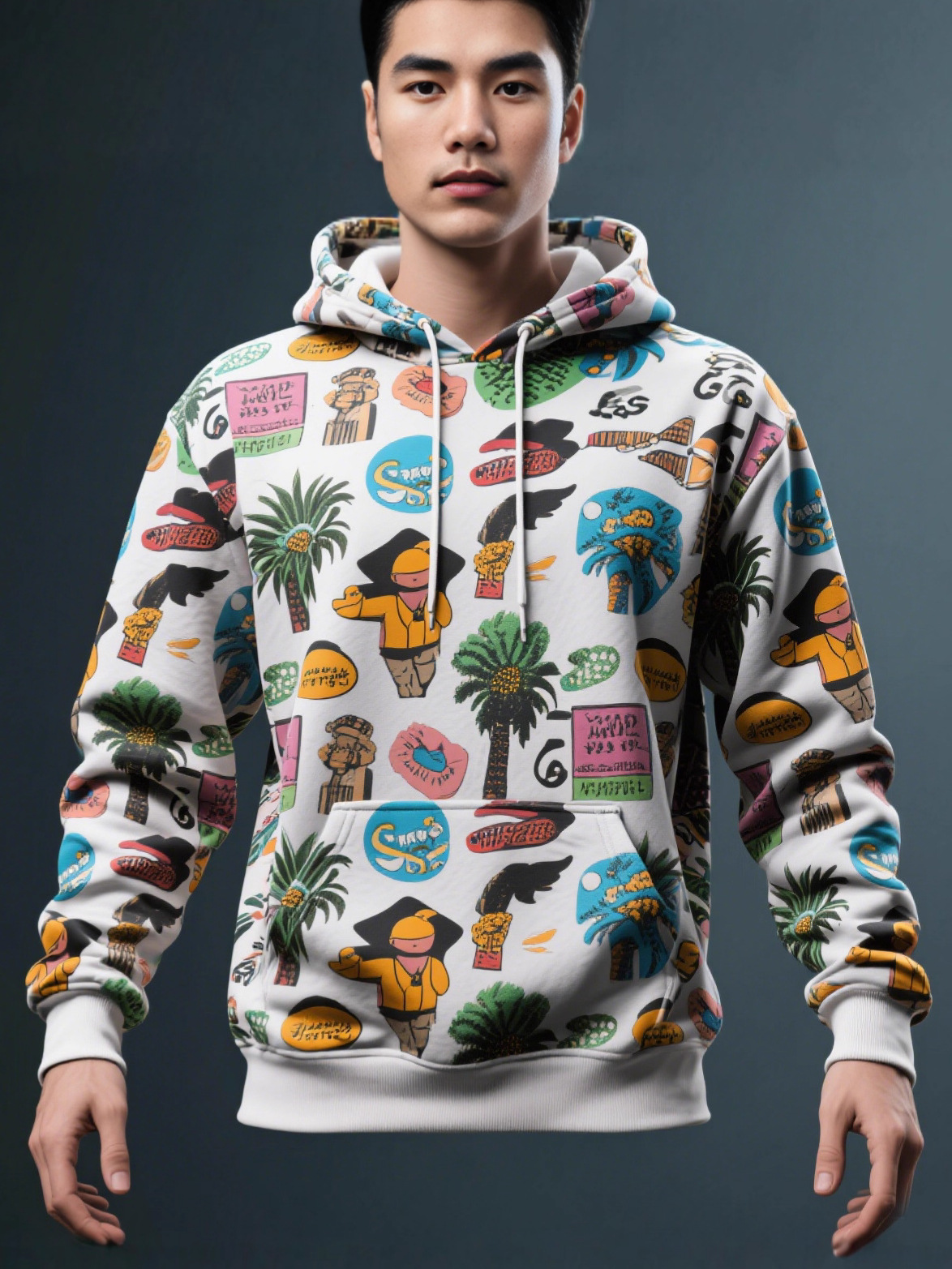 Full-Body Digital Print Sweatshirt Custom Cross-Border European and American Style Sublimation Men's Pullover Hoodie Fleece Top