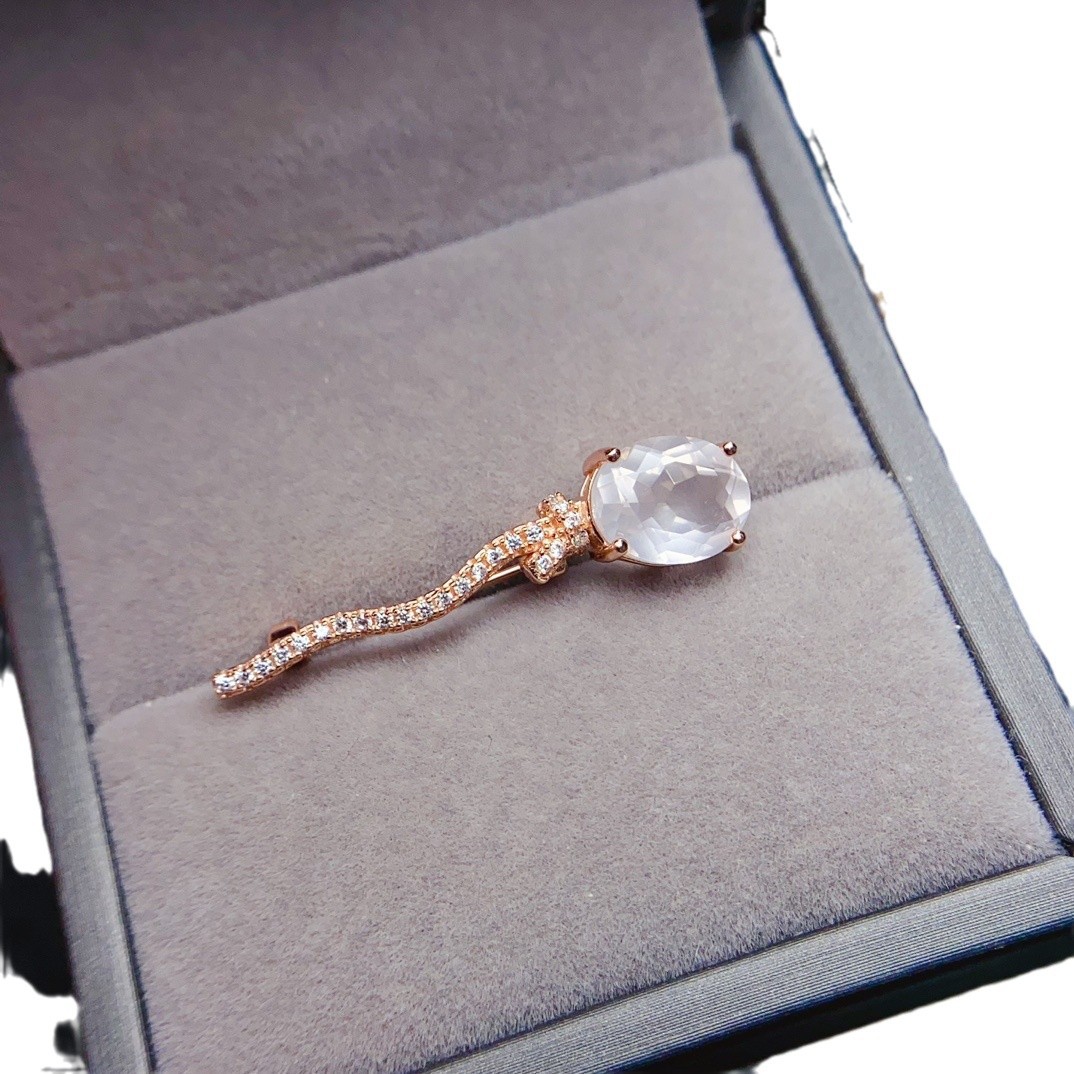 New natural pink crystal brooch S925 silver inlaid main stone 8*10mm Joker net red explosions women's jewelry wholesale