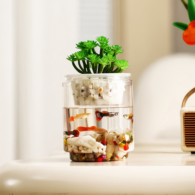 Plastic Stackable Goldfish Tank, Transparent Micro-Landscape, Small Building Block Type Hydroponic Ornamental Fish Tank, High-Definition Betta Tank