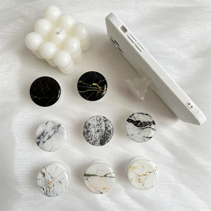 Marble Pattern Glue Dropping Transparent Airbag Bracket Creative Lazy Desktop Retractable Support Flat Mobile Phone Rack