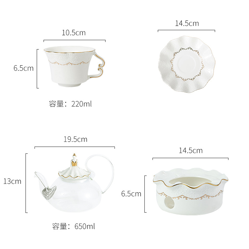 European style flower teapot creative candle simple elegant glass teapot ceramic water cup combination teapot Cup wholesale