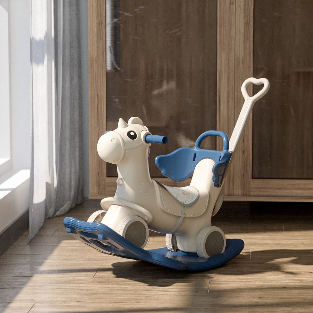Trojan Kidsren's Rocking Horse Dual-Purpose Baby Rocking Chair 1-Year-Old Baby Birthday Gift Rocking Horse Yo-Yo Car Two-In-One