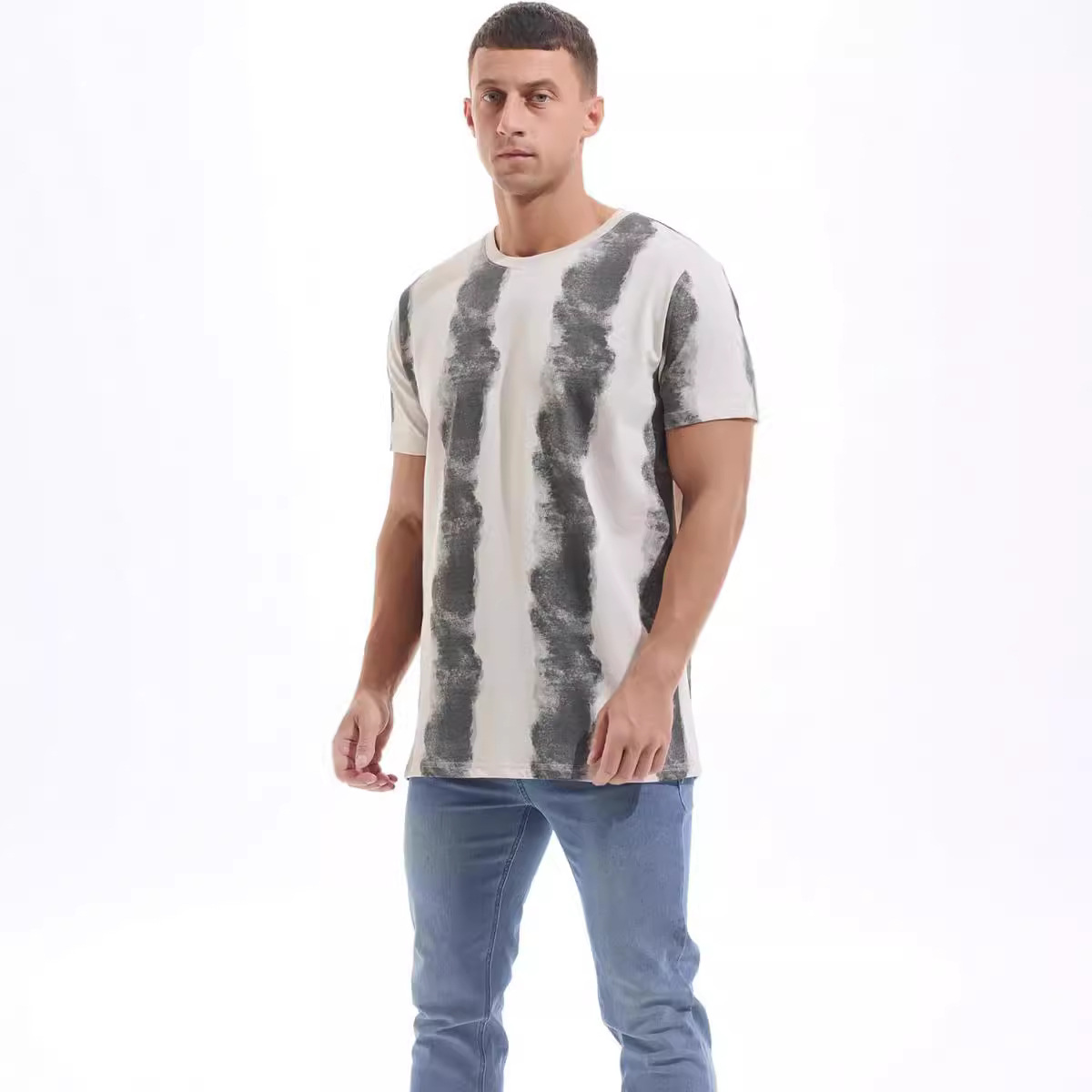 temu cross-border foreign trade Amazon new European and American men's fashion 3D digital printing striped fashion short sleeve T-shirt