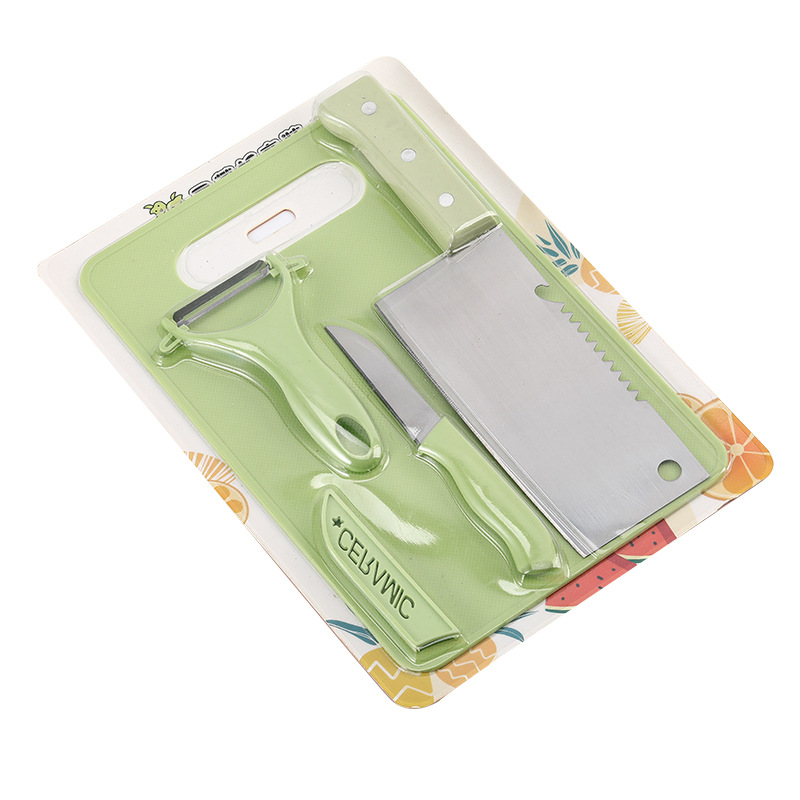 Household kitchen knife four-piece set macaron color cutting board fruit knife melon Planer meat cutting knife combination