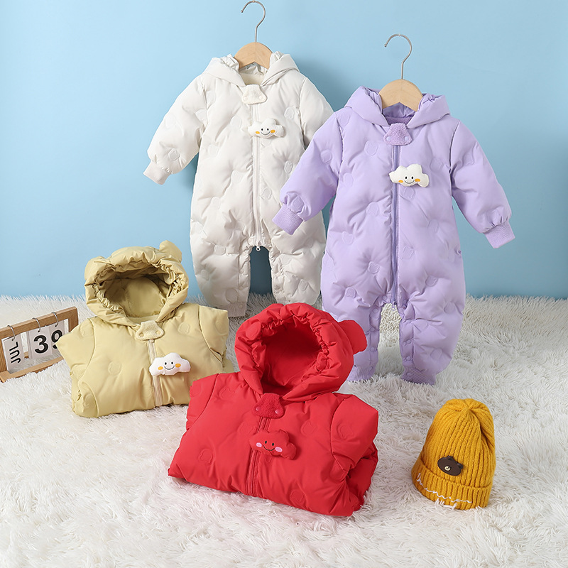 Белый пуховик с капюшоном, теплый зимний комбинезон для новорожденных, комбинезон для ползания