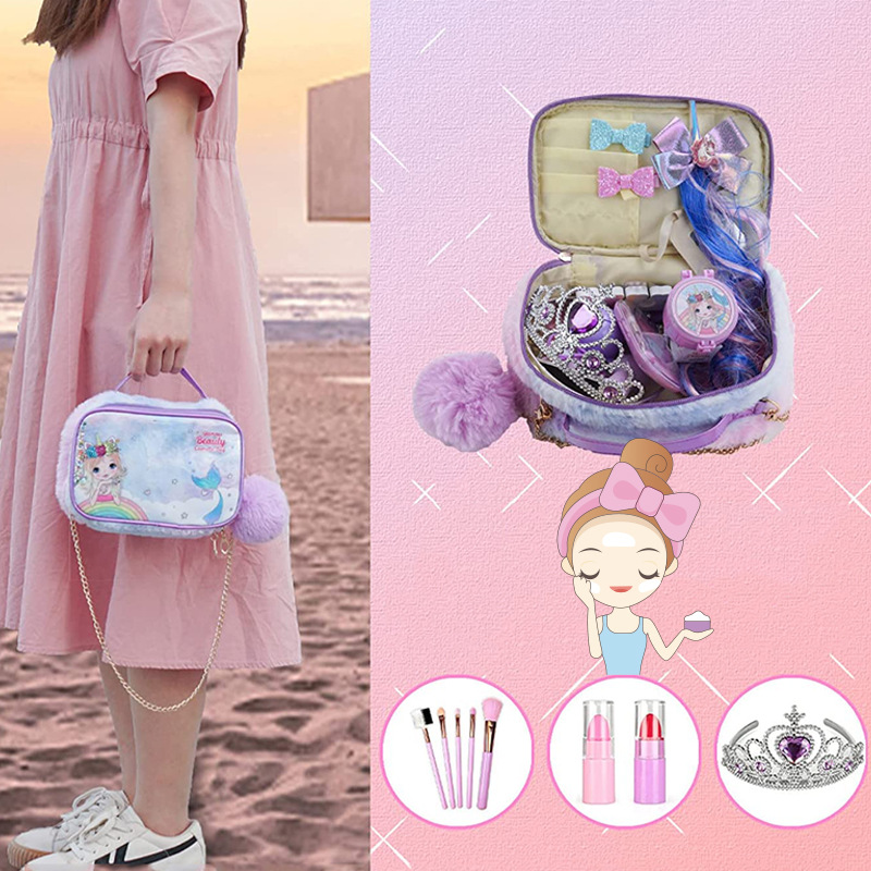 Cross-border Mermaid Children's Cosmetics Makeup Bag Full Set Toys Girls Play Home Lipstick Nail Polish Amazon