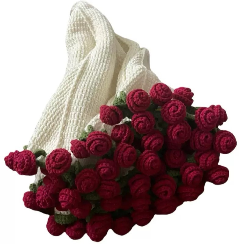Rose Bouquet Blanket Finished Eternal Flower Nap Blanket Hand-woven Decorative Blanket Vintage Blanket Factory Outlet