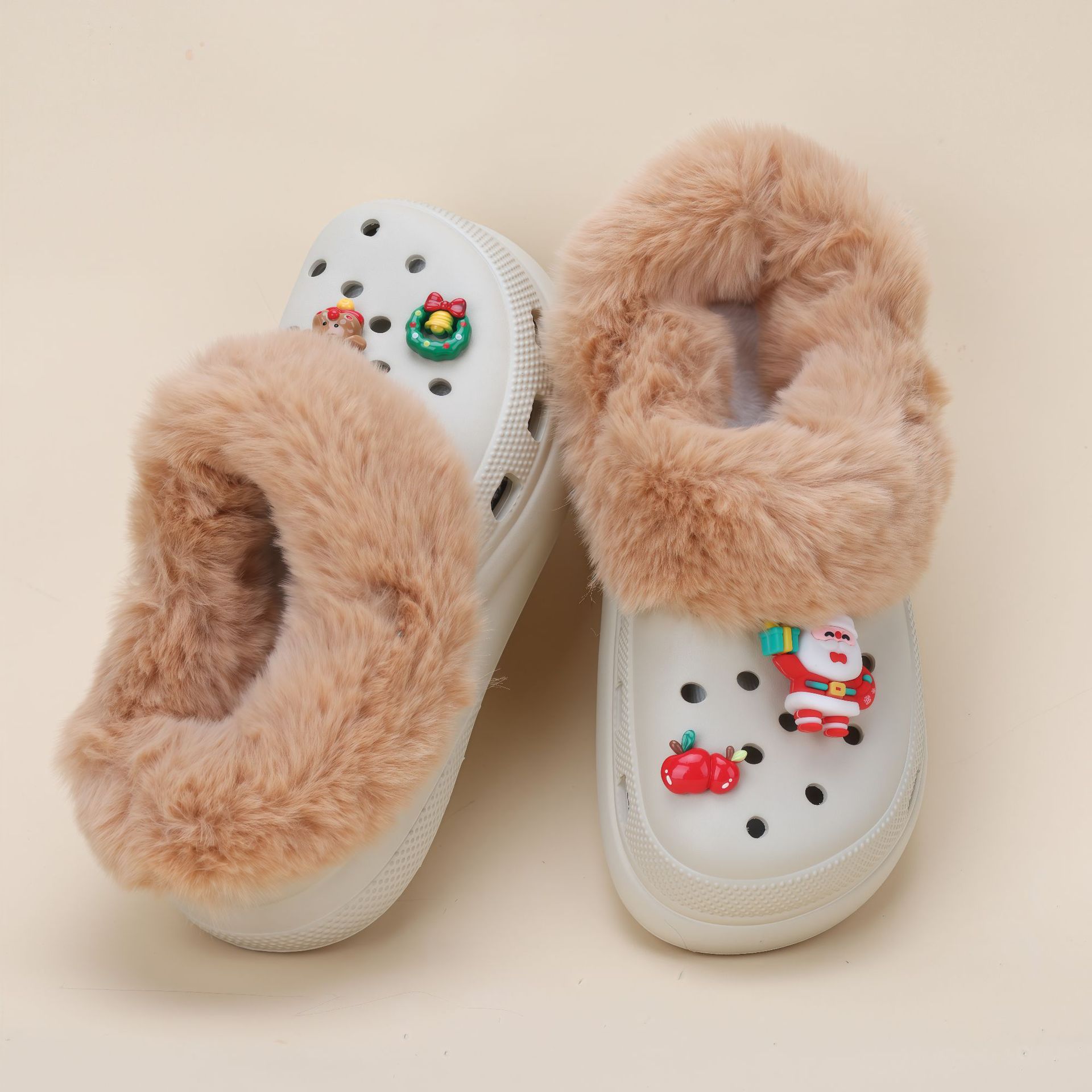 Croc Shoes with Fleece Lining and Thickened Heel, Featuring a High-Density Wool Plush Cotton Insole, Detachable for Autumn and Winter