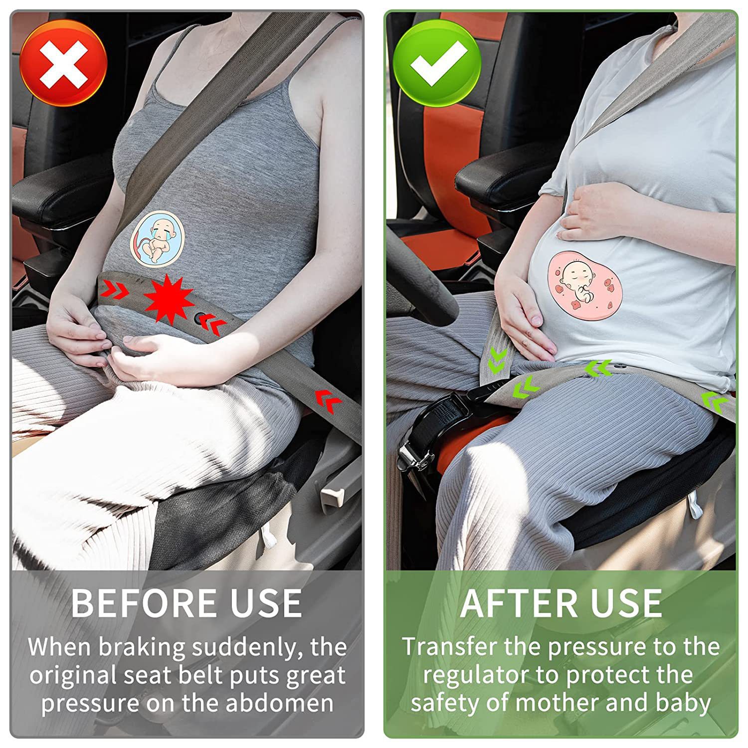 Car Safety Belt for Pregnant Women, Safety Buckle, Anti-Collision Belt Adjuster, Mommy Driving to Prevent Belly Strangulation, Pregnancy Safety Belt