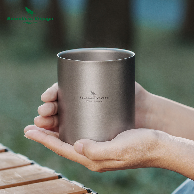 Biwei pure titanium double-layer anti-scalding and heat-insulating water cup 350ml outdoor mug with lid cup camping cup coffee