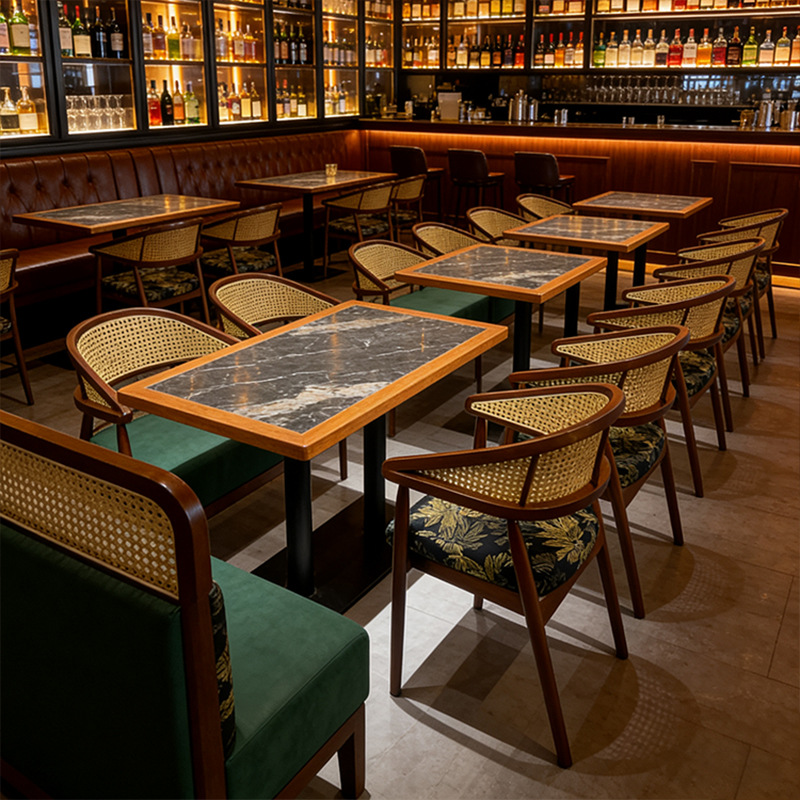 Factory Direct Sales Retro Cafe Sofa Bar Milk Tea Bar Rattan Custom Booth Combination Tea House Booth