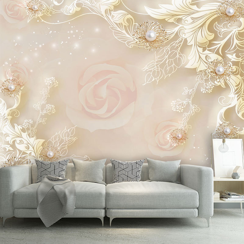 Bedroom Headboard Decorative Mural Simple European Style Glitter Pattern Film Wall Wallpaper Three-Dimensional Relief Floral Background Wall Fabric